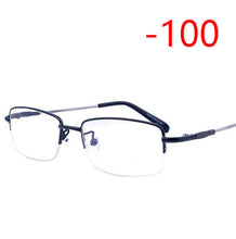 Load image into Gallery viewer, Half Frame Square Myopia Glasses With Degree Ultralight Metal Business Men's Diopter Glasses  -100 -125 -150 -175 -200 To -600