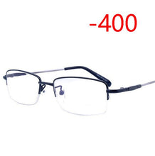 Load image into Gallery viewer, Half Frame Square Myopia Glasses With Degree Ultralight Metal Business Men's Diopter Glasses  -100 -125 -150 -175 -200 To -600