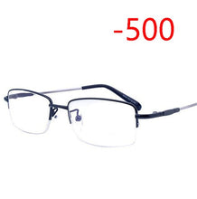 Load image into Gallery viewer, Half Frame Square Myopia Glasses With Degree Ultralight Metal Business Men's Diopter Glasses  -100 -125 -150 -175 -200 To -600
