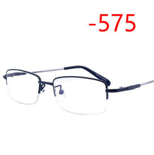 Load image into Gallery viewer, Half Frame Square Myopia Glasses With Degree Ultralight Metal Business Men's Diopter Glasses  -100 -125 -150 -175 -200 To -600