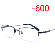 Load image into Gallery viewer, Half Frame Square Myopia Glasses With Degree Ultralight Metal Business Men's Diopter Glasses  -100 -125 -150 -175 -200 To -600